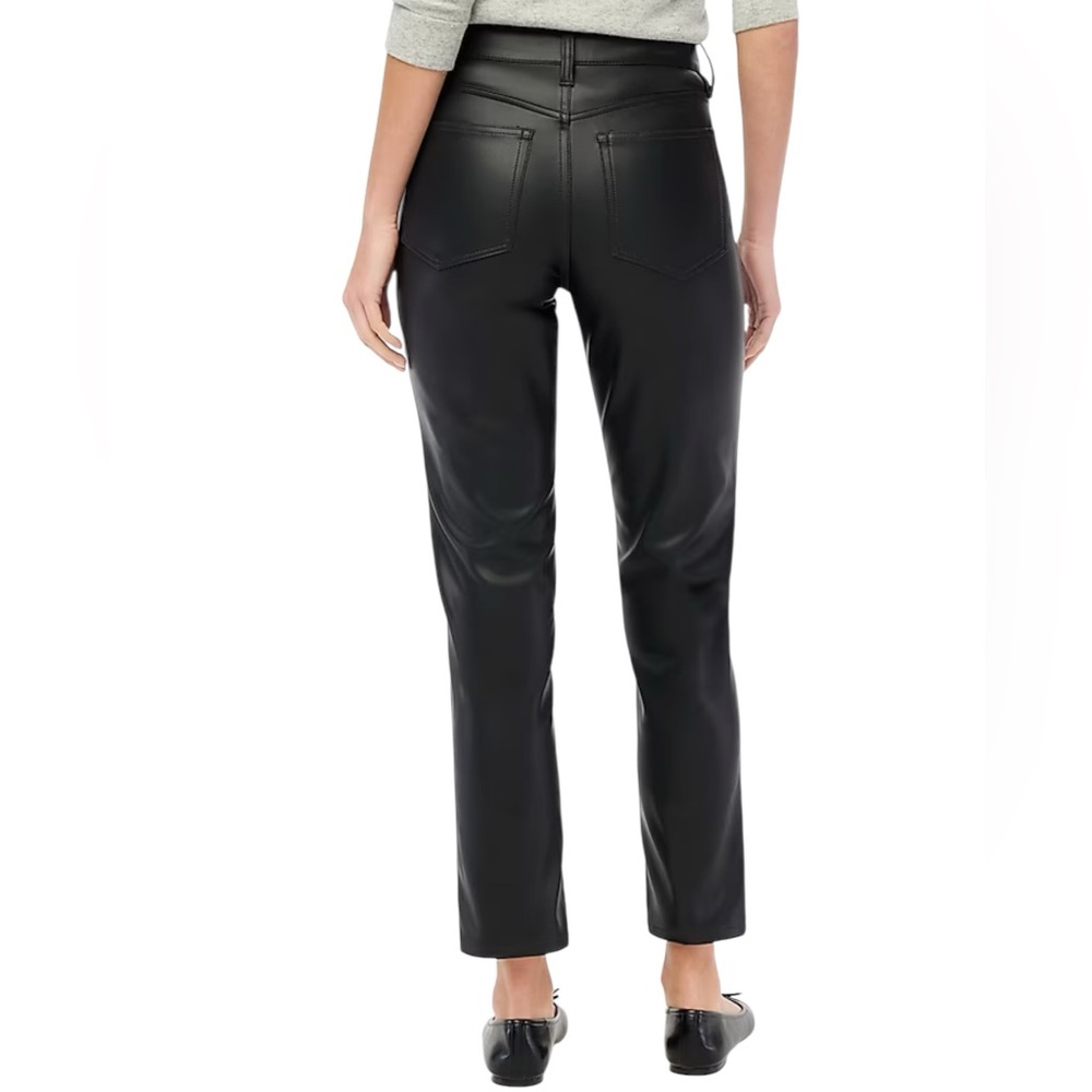 J.Crew Factory Full Length Straight Leg Pant in Black Faux Leather - Picture 3 of 8